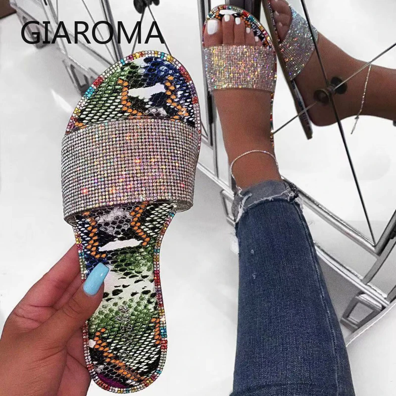 

New Summer Women Sandals Crystal Slippers Glitter Flat Bling Female Candy Color Flip Flops Outdoor Ladies Slides Hot Beach Shoes