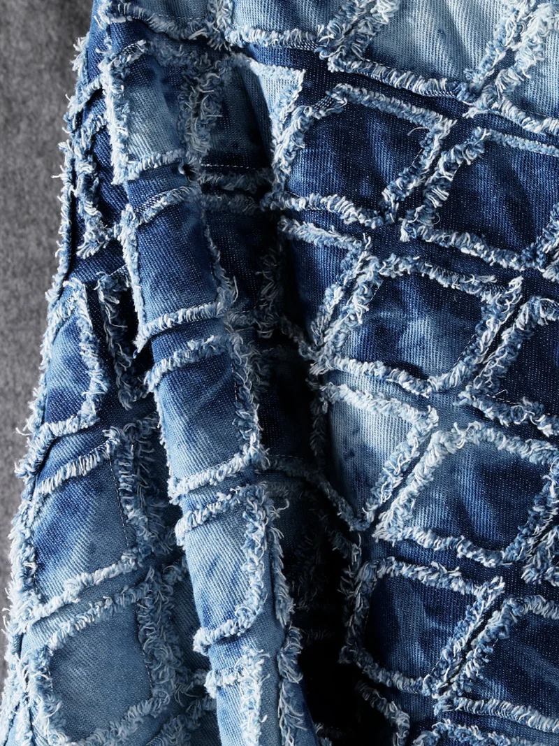 Width 57'' Thickened Geometric Three Dimensional Tie Dyed Denim Fabric By  The Half Yard For Coat Shirt Trousers Material