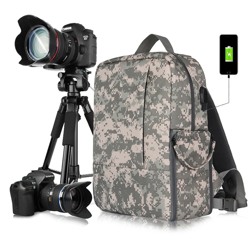 

New Upgrade PVC Waterproof Camera Backpack Outdoor Large Capacity Travel Photography DSLR Bag 15.6'' Laptop Pocket /w Rain Cover