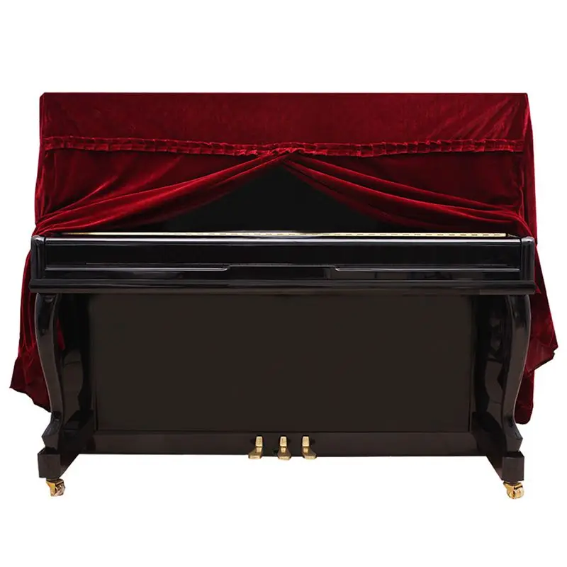 Practical Full Piano Cover pleuche Decorated with Macrame for Universal Upright Vertical Piano Red
