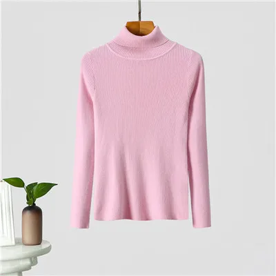 GCAROL/осенне-зимний свитер с высоким воротником, трикотажный джемпер из эластичной пряжи, тонкий теплый базовый пуловер, базовые Топы OL - Цвет: Pink