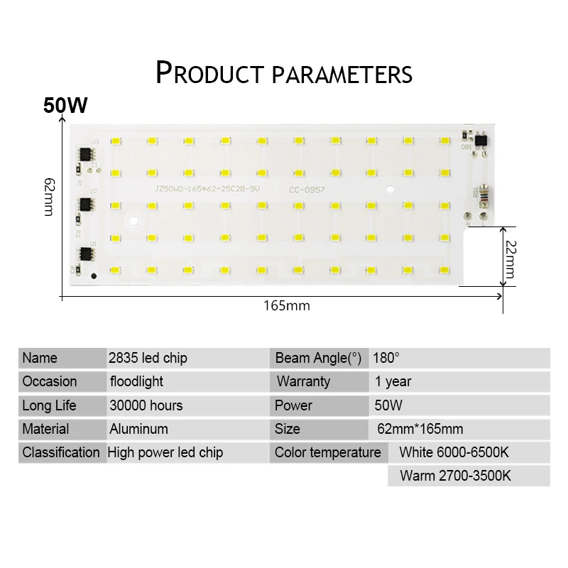 2PCS LED 칩 AC 220 50W 투광 램프 SMD2835 LED 램프 구슬 스마트 IC 스포트 라이트에 대 한 필요 없음 드라이버 DIY 야외 홍수 빛 칩