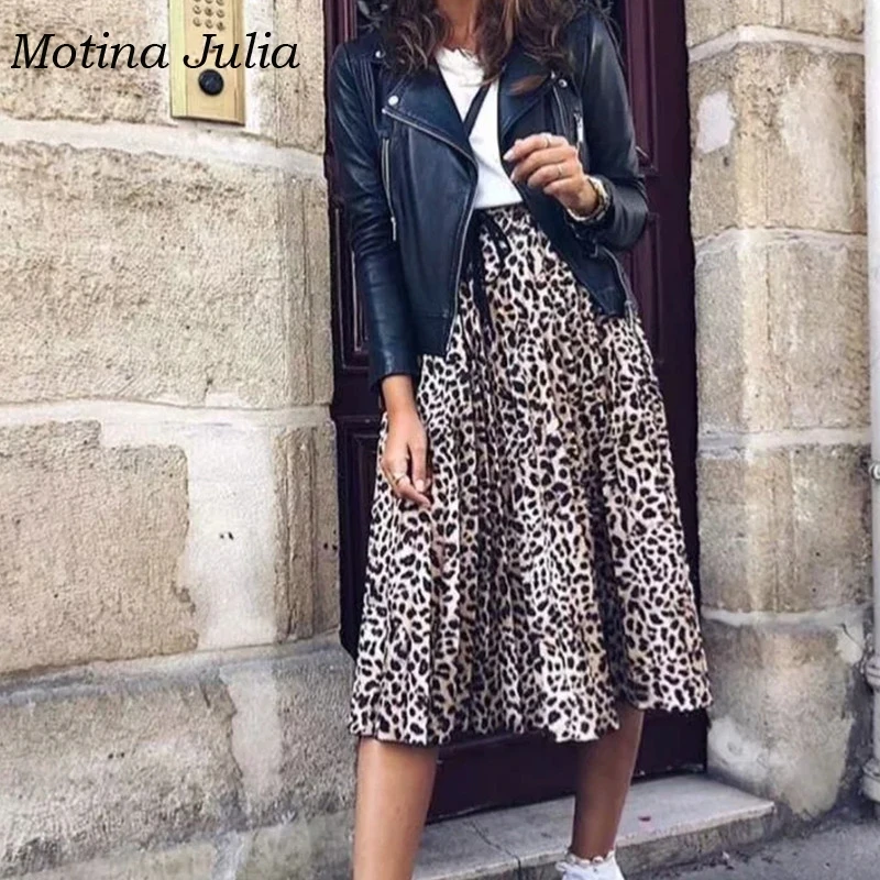 2018 сексуальная модная леопардовая юбка женская уличная миди плиссированная