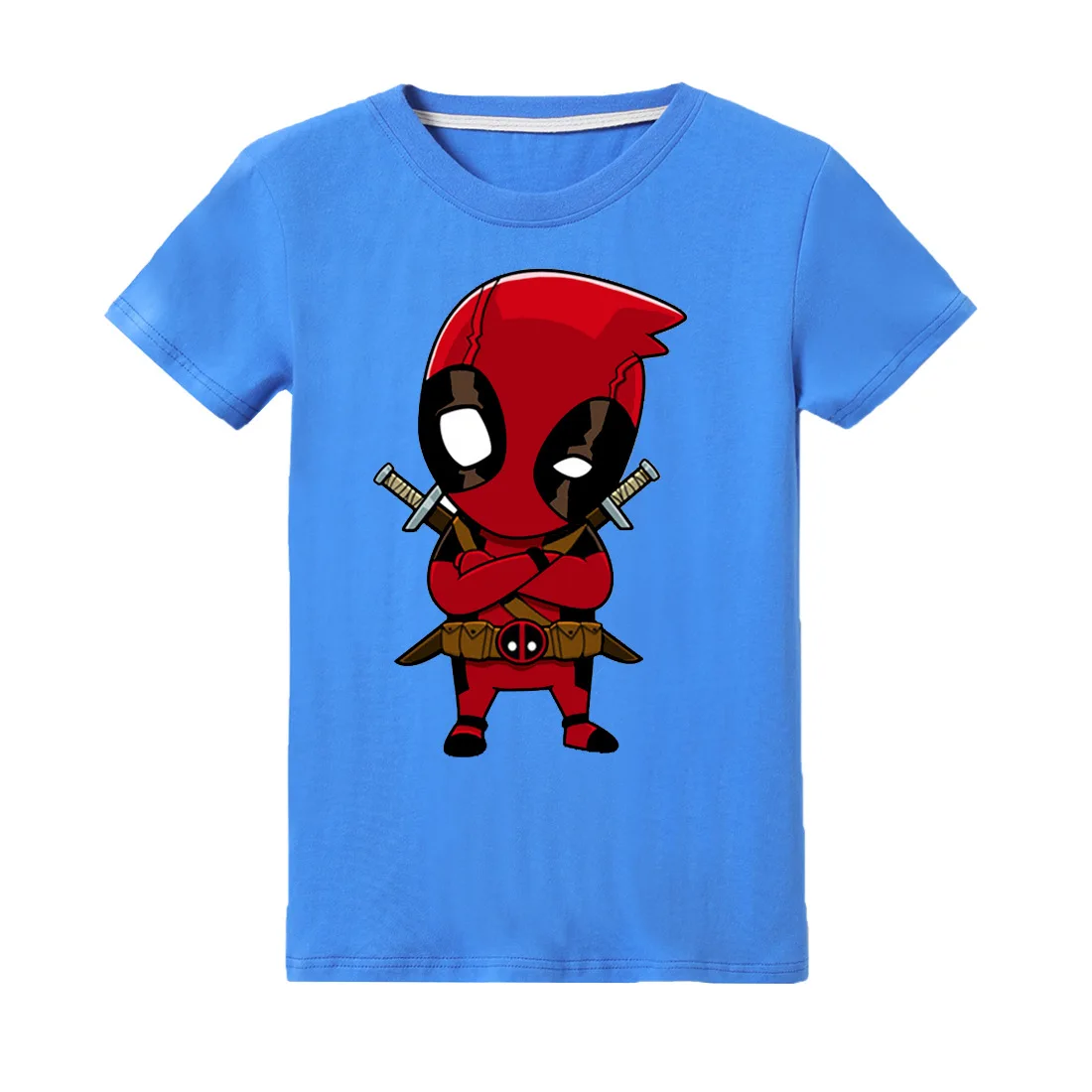 Летние Детские Забавные футболки для мальчиков с рисунком Дэдпула; Детские футболки с короткими рукавами; топы для девочек; одежда на День Благодарения - Цвет: T1050blue