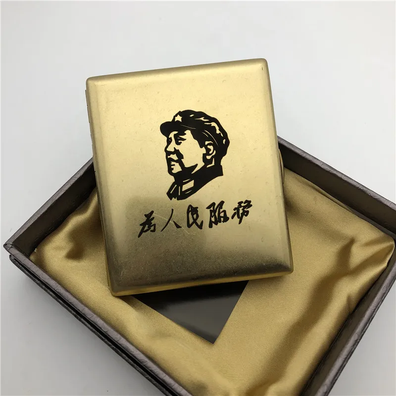 Brass Color Mao Joseph Vissarionovich Сталин латунный портсигар старый серебряный цвет портсигар курительные Держатели мужские подарки с подарочными коробками - Цвет: Brass Color Mao
