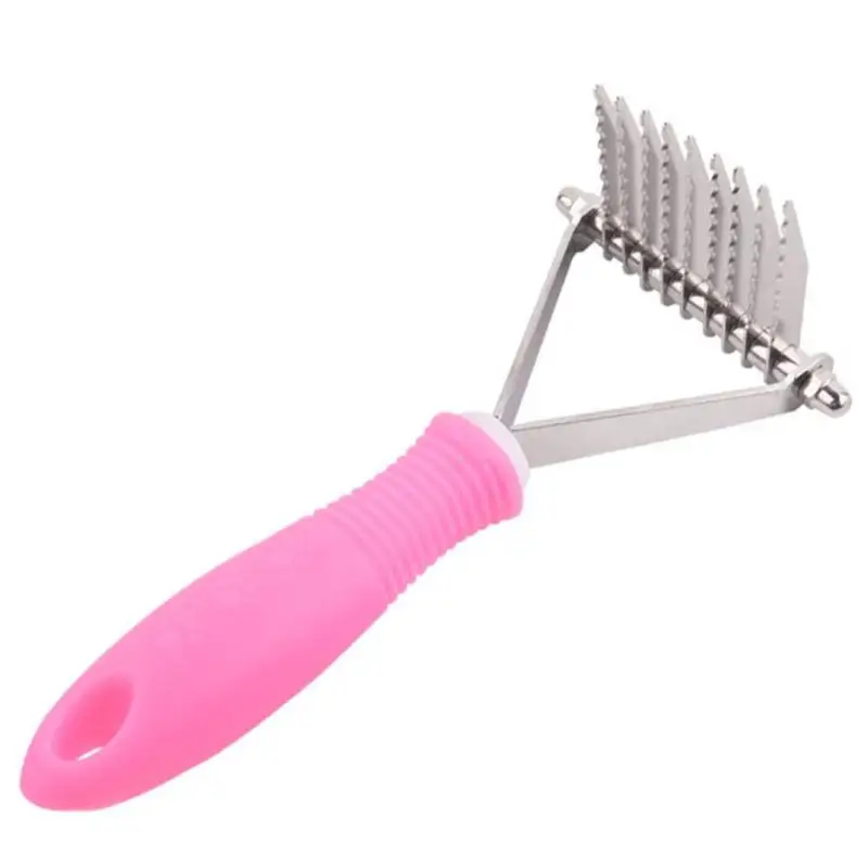 Pink Расческа из нержавеющей стали для домашних животных, расческа, триммер для собак, щенков, кошек, уход за волосами, щетки для удаления волос, розовый/синий - Color: Pink