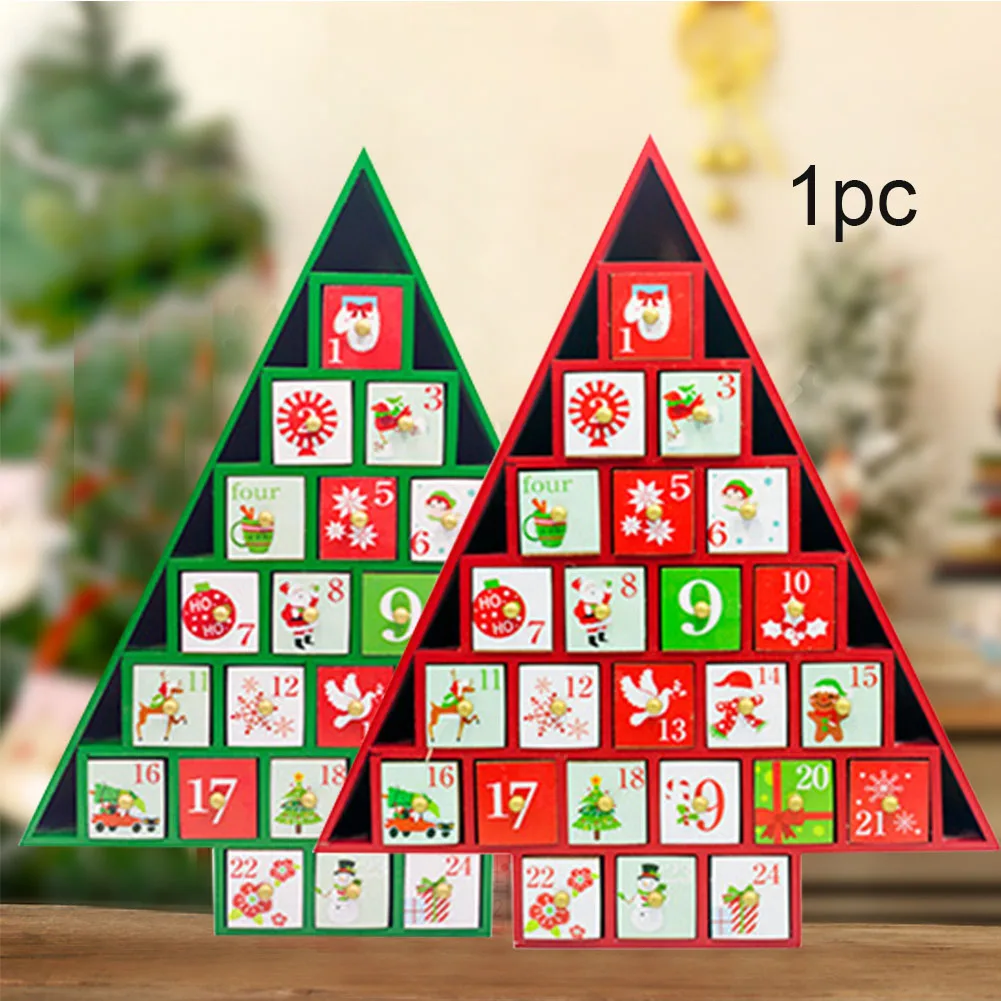 Wooden Desktop Christmas Advent Storage Box House Shape Countdown Calendar DIY Ornament Living Room Craft Home Drawer Decorative
