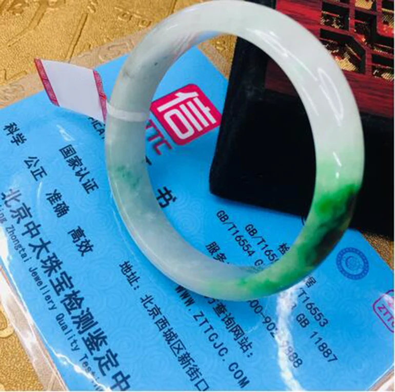 Send A certificate natural Jadeite bracelets carved light color+ dark green 54-61mm female jade bracelet jewelry gifts