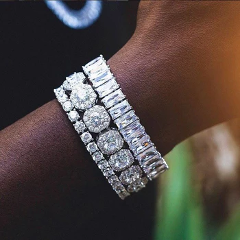 

hip hop men cz charm bracelet 8mm gold silver color Iced out bling baguette 5A cubic zirconia cz cluster tennis chain bracelets