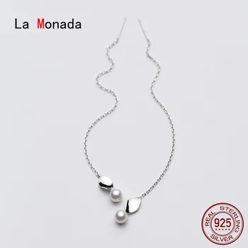

La Monada Fake Pearl Leaf Women Drop Silver Earrings 925 Sterling Silver Fine Jewelry For Women Hanging Dangle Earrings Women
