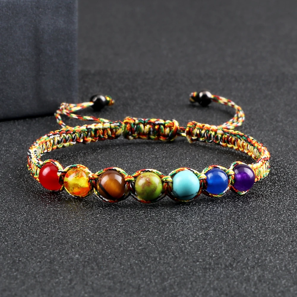 Stone Bead Bracelet Natural Stone Bracelet Beaded Bracelet 6MM 7 Chakra Braided Natural Stone Bracelet for Friend