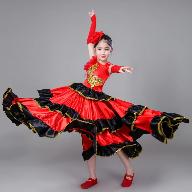 Children Spanish Flamengo Dress for Girl Bullfighting KIds Belly Dance Costume Ballroom Gypsy Chorus Stage Performance Vestidos - Цвет: 540 Degree