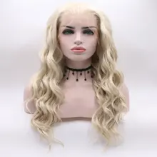 BM белый цвет свободная волна синтетический 13*4 парик фронта шнурка жаропрочные волокна волос естественная линия волос свободный пробор для женщин парики