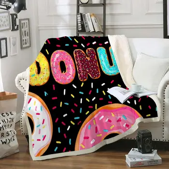 

Cartoon Donuts Sherpa Blanket Colorful Dessert Throw Blanket on Bed Sofa Sweet Thin Bedspread for Kids Letter Bedroom Decor