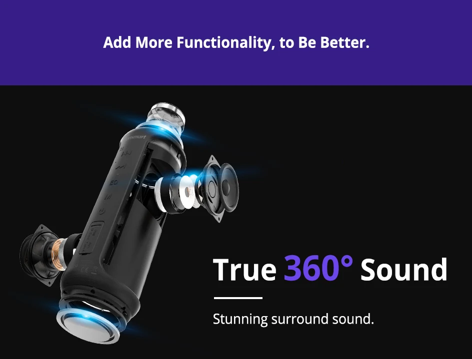 Tronsmart T6 Plus Upgraded Edition Bluetooth 5.0 Speaker 360° Surround Sound NFC Connection IPX6 Waterproof Portable Speaker   (3)