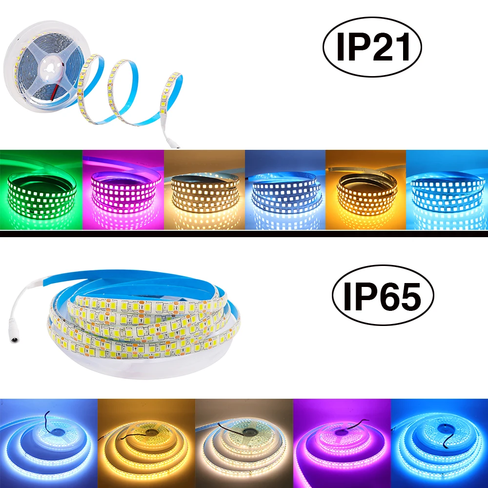 5054 LED Strip 12V 120LEDs/m IP21 IP65 Waterproof Flexible Ribbon Tape Light Lamp with DC Connector Warm White Cold White Blue 2