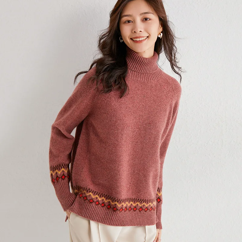 

Sparsil Autumn Winter Women Wool Knitted Sweaters Thicken Turtleneck Vintage Cardigans Soft Warm Jumpers All-match Pullovers