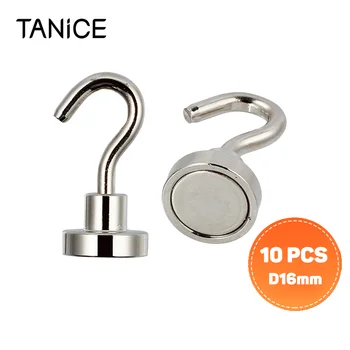 

TANiCE 10Pcs Neodymium Magnetic Hooks Hold 5.5kg Strong Magnet D16 16mm Hooks Multifunction Fridge Sticker Hooks Magnetic Holder