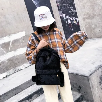 

MAISON FABRE casual solid color Women Plush Backpacks small Schoolbags Travel Zipper BackBag Hot Sale Dropshipping Aug27 #LCM87