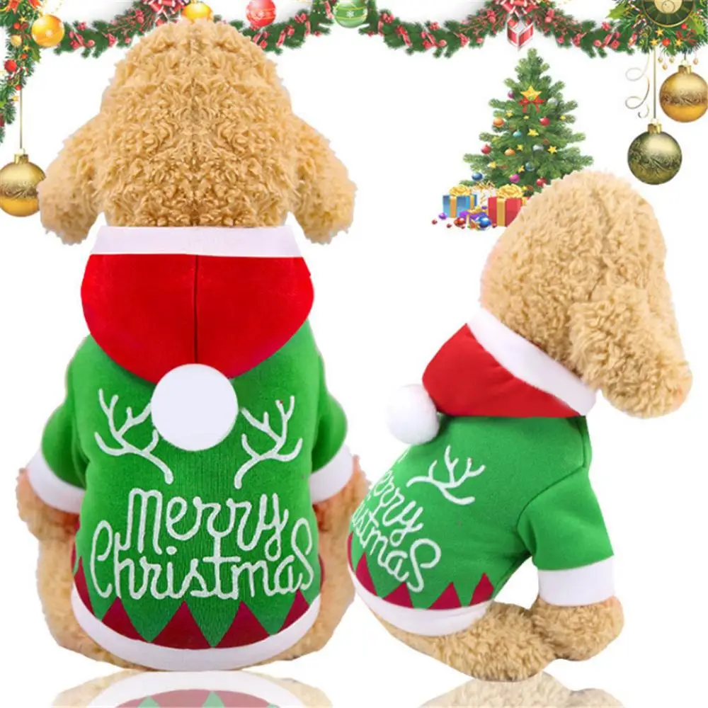 Рождественская Одежда для собак, зимнее пальто, одежда с Санта Клаусом, хлопковые Рождественские толстовки с капюшоном для собак, одежда с милым щенком, наряд для собак, XS-XXL