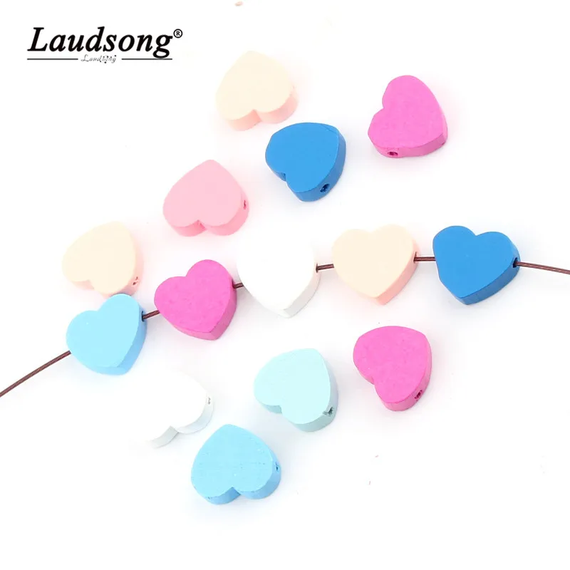 

40Pcs Wooden Cute Heart-shaped Beads DIY Crafts Children's Toys Baby Teeth Necklace Pacifier Clip Spacer Wooden Beads