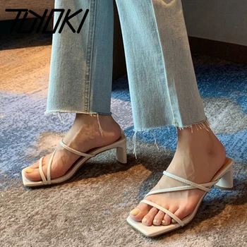 

Tuyoki Women Sandals Shoes Summer New Fashion Thick Heel Open Toe Shoes Slides Ladies Footwear Simple Outdoor Size 35-39