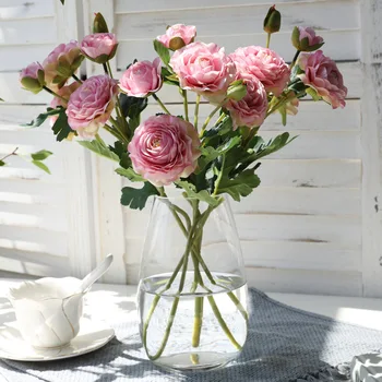

Model Dew Lotus 6 Head Tea Rose Home Display Artificial Flower 6 Head Laura Wedding INS Filming Props