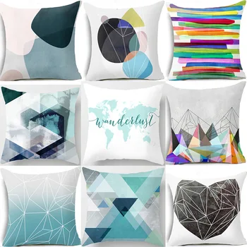 

45*45 cm Without Pillow Blue Color Geometric Stripes Pattern Pillowcase Sofa Office Car Cushion Cover Pillow Covers Decorative
