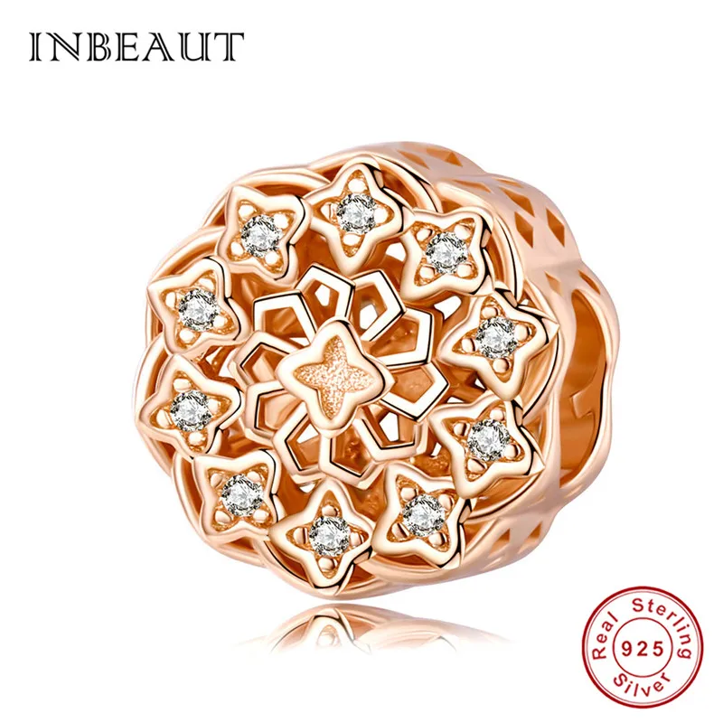INBEAUT 100% 925 пробы серебряный белый CZ звезда цветок бусины подходит для брендового