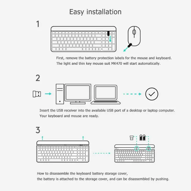 Комплект с клавиатурой и мышкой logitech MK470, USB Nano 2,4 ГГц, Беспроводная оптическая Клавиатура 1000 dpi, набор для мыши с клавиатурой