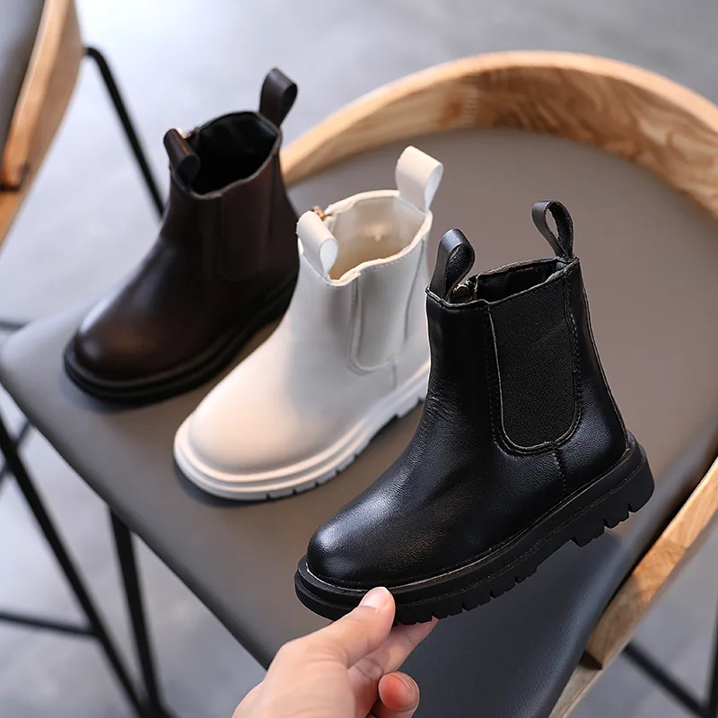 

2020 Autumn and Winter New Children's Martin Boots Pure Color British Style Boys Small Leather Boots Girls Small Leather Shoes