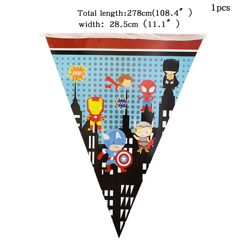 Pennant-1pcs Вечерние украшения, Мультяшные Мстители, Железный человек, Человек-паук, Супермен, Детская тематическая вечеринка на день рождения, аранжирование, украшение, бумажная чашка - Цвет: Pennant-1pcs