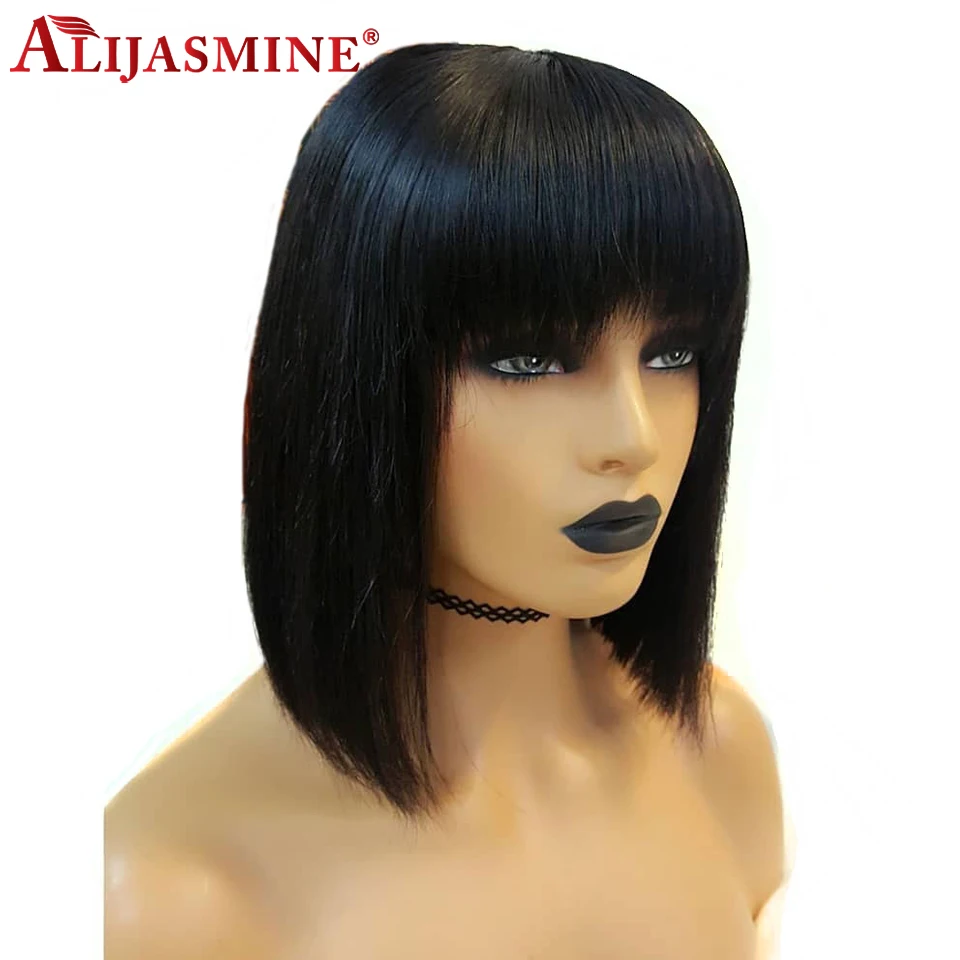 

Bang Wigs 13X6 Short Bob Lace Front Human Hair Wig Brazilian Remy Bob Wigs With Bangs Pre Plucked For Black Women With Baby Hair