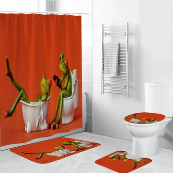 

3D Printed Cartoon Frog Waterproof Shower Curtain Fabric Home Bathroom Curtain Set To Map Custom Polyester Shower Curtain