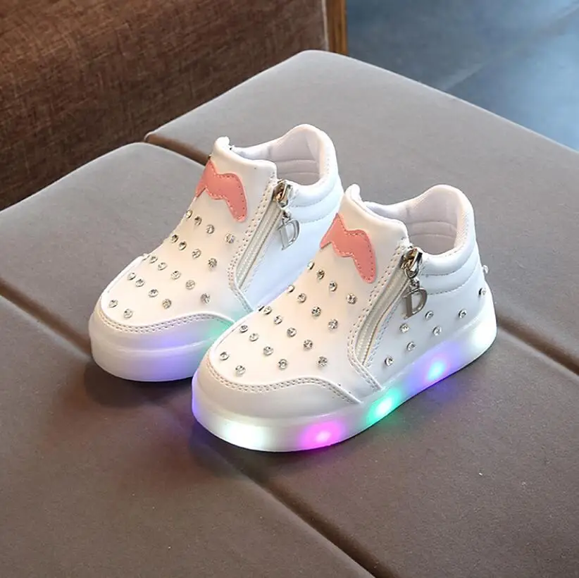 

Size 21-30 Children Glowing Sneakers Kid Princess Bow for Girls LED Shoes Cute Baby Sneakers with Light Shoes Krasovki Luminous