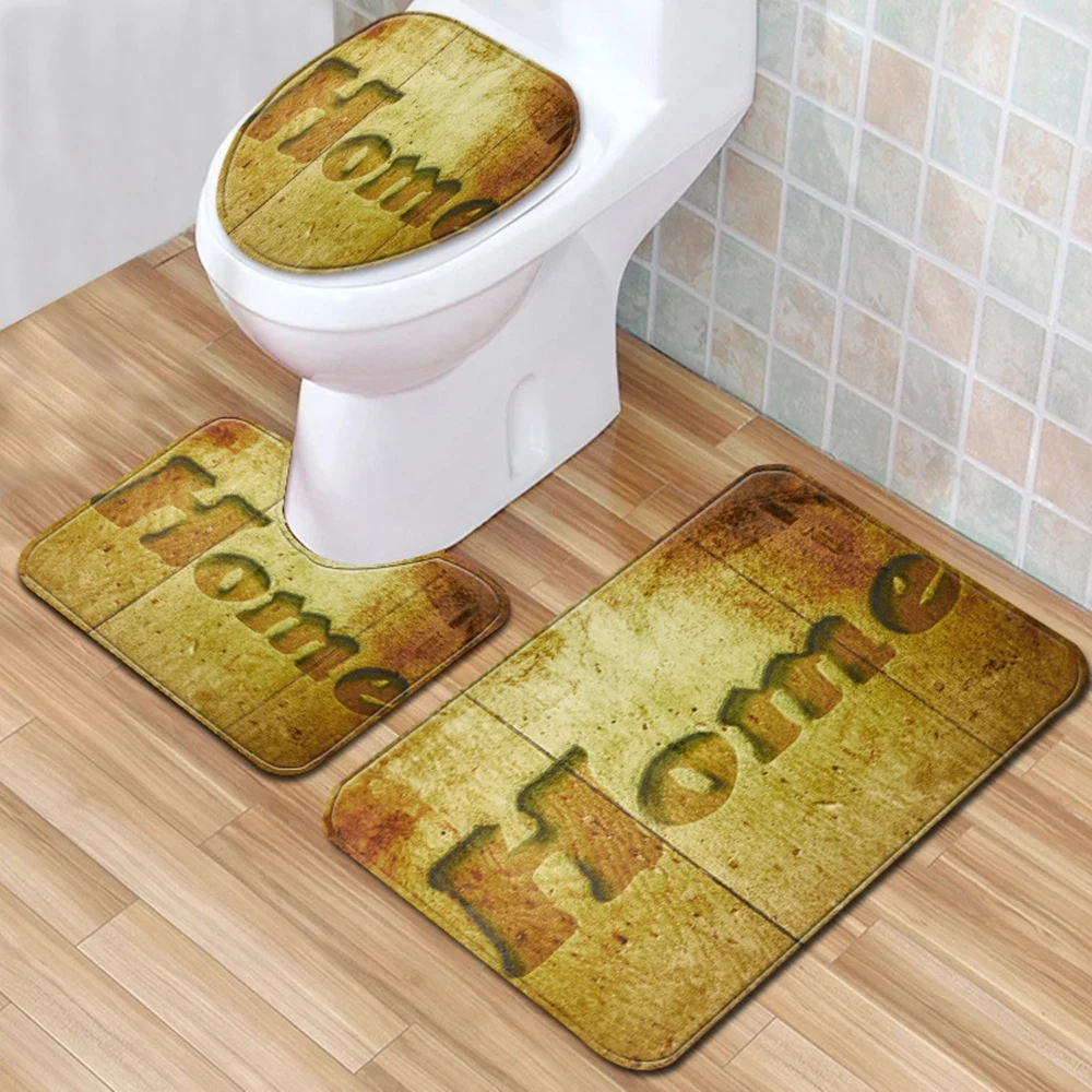 Деревянный коврик для унитаза 3 шт. набор коврик для ванной комнаты домашний Впитывающий Коврик для двери украшение ванной ковер с принтом фланелевый коврик - Цвет: WE-16