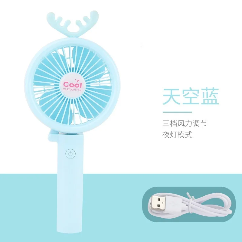 

Cartoon Small Handheld Fan Carrying Charging USB Mini Portable Cute Pet Small Fan Three Gear Speed Governing Light Included