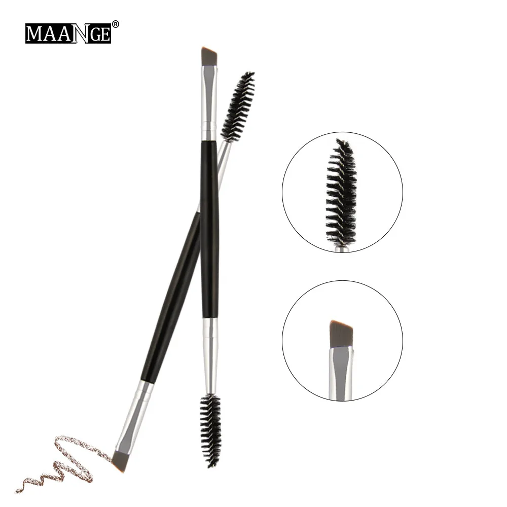 Duo Brow Кисть для макияжа с деревянной ручкой двухсторонняя плоская угловая кисть для бровей расческа для бровей Двухсторонняя щетка для волос