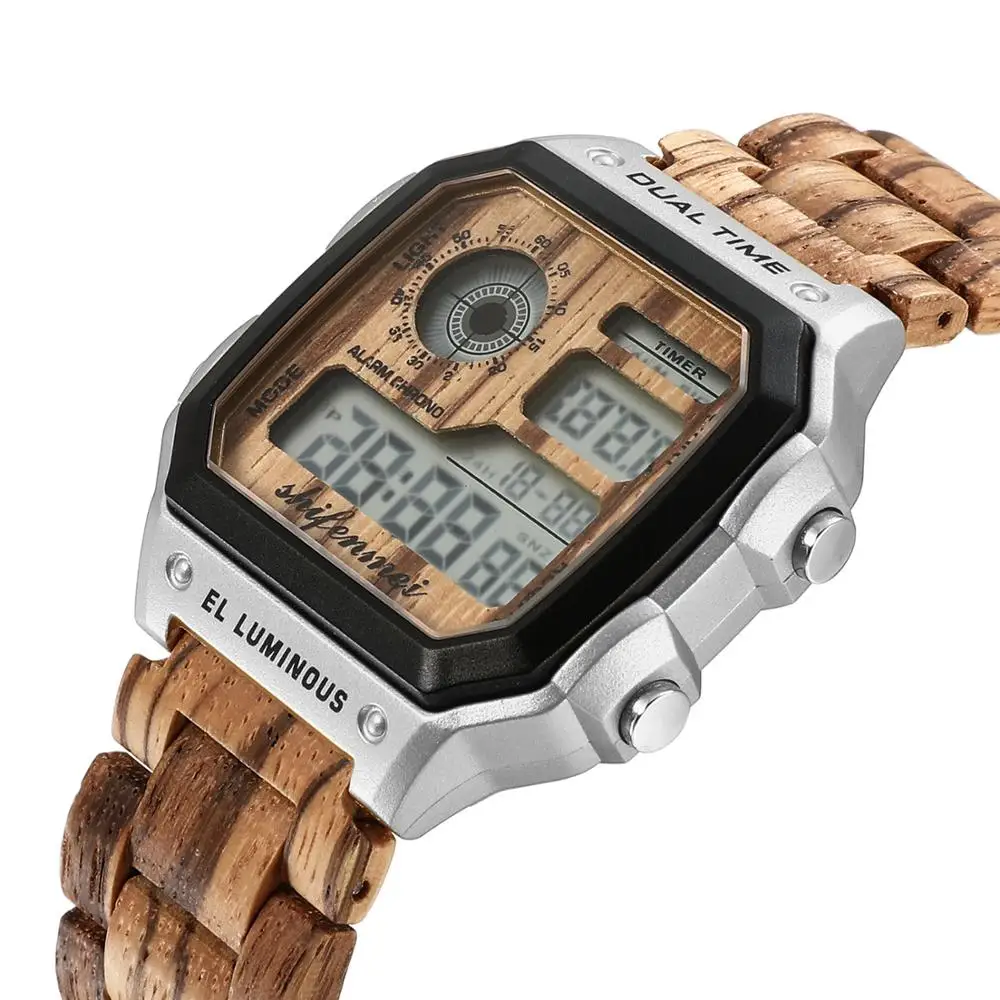 Shifenmei деревянные часы мужские часы лучший бренд класса люкс светодиодный цифровые Мужские часы мужские спортивные военные деревянные наручные часы erkek kol saati