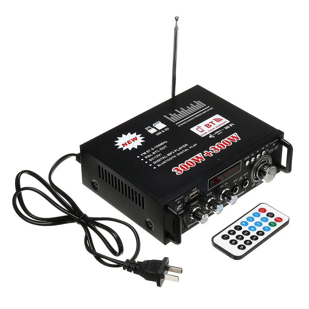 Автомобильный Bluetooth стерео аудио усилитель домашний HiFi Музыка SD USB FM AMP 12 в 600 Вт пульт дистанционного управления музыкальный плеер US Plug