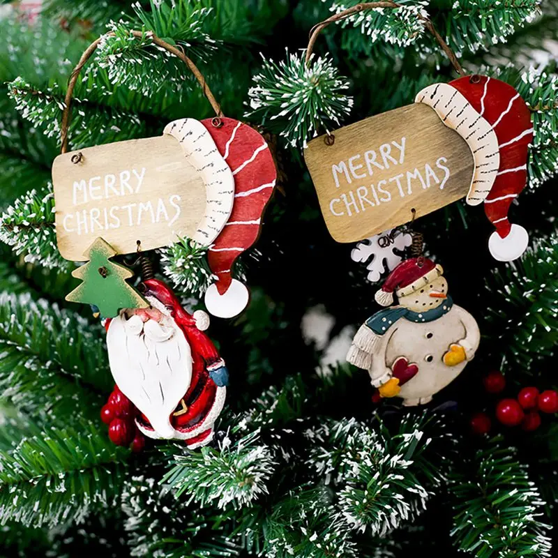 

Christmas Wooden Color Graffiti Pendant Christmas Hat Christmas Tree Decoration Crafts Christmas Snowman Graffiti #E