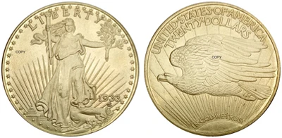 1933 Статуя Свободы, Соединенные Штаты Америки, 20 долларов, Святого гауденса, двойной Орел с девизом, латунные металлические копии монет - Цвет: Brass
