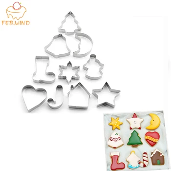 

10 pcs Stamps Cookie Cutters Christmas Cookies Decoration Christmas House Tree Snowman Biscuit Mould Pastry Tools 093
