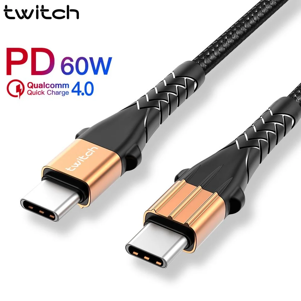 

Twitch USB Type C to USB C Cable For Xiaomi Mi 8 9 60W PD QC 4.0 USBC Fast Charge USB-C For Macbook Samsung Galaxy S10 S9 Type-C
