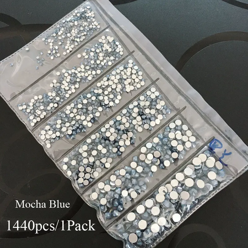 1440 шт мокко цветные стеклянные стразы для дизайна ногтей, ss6-ss20, смешанные размеры, упаковка для украшения ногтей, аксессуары