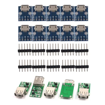 

5pcs 0.9V To 5V DC-DC Converter USB Step Up Boost Module 600ma Green + Silver & 10 Pcs Mini USB Turn Dip Interface Seat 5V Power