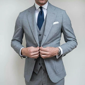 

Costume Homme Mens Wedding Suits Tuxedos Two Buttom Peaked Lapel Groom Wear Party Prom Best Men Blazer Suit (Jacket+Vest+Pants)