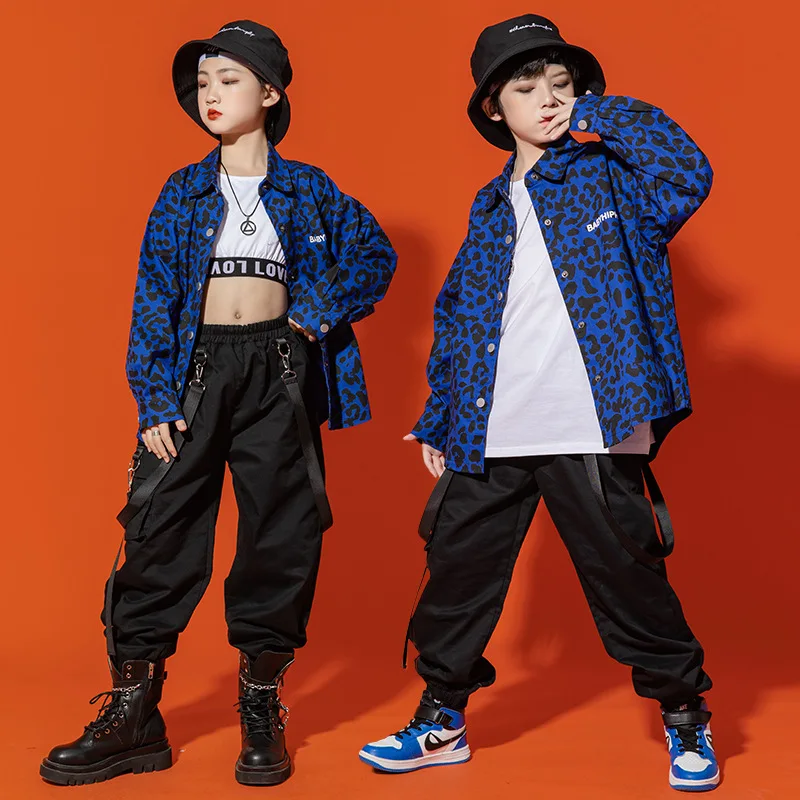 

Kid Hip Hop Clothing Leopard Crop Top Long Sleeve T Shirt Tactical Cargo Pants for Girls Boys Jazz Dance Costume Clothes Wear