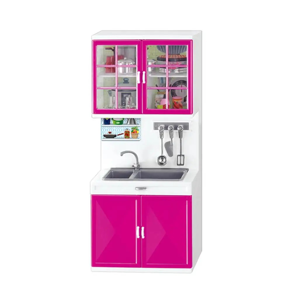 Детские кухонные ролевые игры наборы для приготовления пищи 3 шкафа розовые Шкафы для детей имитационная кухня кукольный домик игровая игрушка Подарки для девочек - Цвет: 03