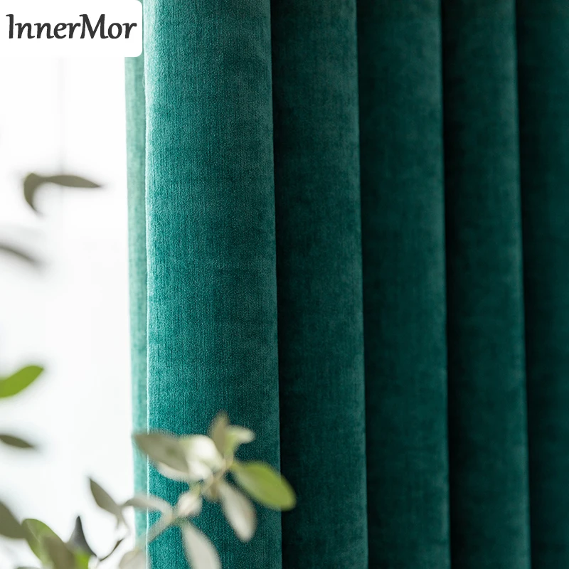 Классические зеленые шторы Innermor для гостиной шенилловые светонепроницаемые